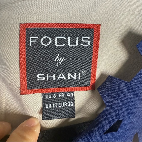 Focus by Shani Blue Laser Cut Short Sleeve Above Knee Fit & Flare Dress Size 8 - Picture 3 of 8